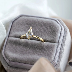 1.00CT Kite Cut White Moissanite With Pure 10K Yellow Gold FN Women Wedding Ring