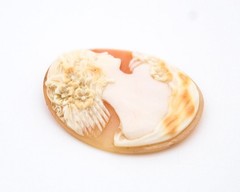 Italy Fine Art Nouveau Hand Carved Shell Woman Floral Cameo Unmounted Portrait