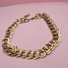 Vintage Goldtone Chunky Curb Link Chain Necklace Adjustable 20″ Biker Punk