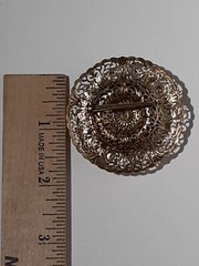 VINTAGE GOTHIC FILGREE BROOCH WITH FACETED BLACK PLASTIC STONE