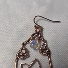 Copper Tone Lotus Teardrop Earrings Wire-Wrapped Designs Iridescent Crystal