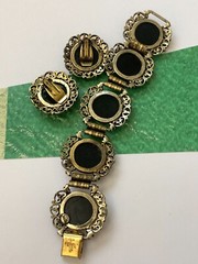 Vintage 1950s JUDY LEE Bracelet and Earrings Set Iridescent Carnival Glass Rare
