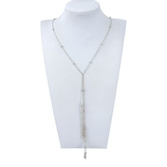 Beaded Y Lariat Necklace | Long Drop Station Chain | Sterling Silver 925 24”