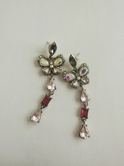 Vintage Stamped Butterfly Crystal Earrings Retro Dangle Jewelry