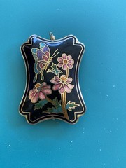 Vintage Cloisonne Pendant Double Sided Large Floral Butterfly Pendant