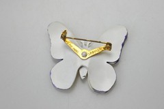 Vintage West Germany Butterfly Brooch Pin Ivory purple Hand Painted Enamel T19