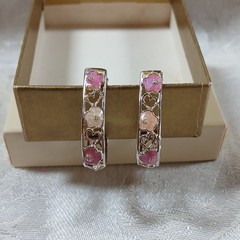 Vintage Avon Sterling Silver 925 Enamel Flower Heart Filligree J Hoop Earrings