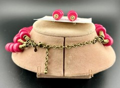 Vintage Premier Designs Bold Chunky Pink Necklace and Earrings NK
