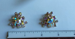 Weiss Aurora Borealis Earrings Prong Set Crystal Vintage Clip On Pair