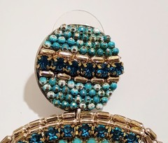 Turquoise Blue Gold Seed Bead Fringe Chandelier Earrings Elegant Boho Statement