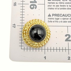 Vintage Black Glass Cabochon Rope Border Gold Plated Clip On Button Earrings