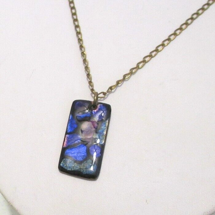 Rolf and Soleig Haukaas Blue Enamel Copper Guilloche Pendant Necklace Norway