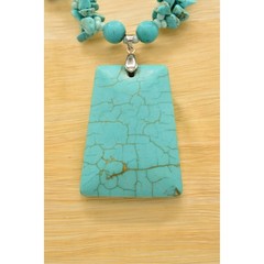 Vintage Cabochon Pendant Necklace Beaded Faux Turquoise Stone Statement Bin1D