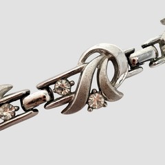Vintage Trifari Silver Tone Clear Rhinestone Scallop Scroll Bracelet 1955 -1969