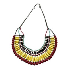 Vintage Tribal Statement Necklace Multicolor Beaded Bib Boho Ethnic Choker