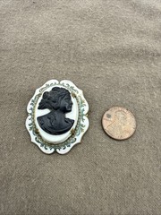Vintage Cameo Enamel Brooch Pin Gold Tone RARE