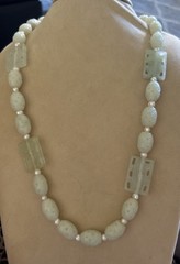 JTV Vintage carved Celadon Jade White Pearl Accents 28 inch beaded necklace
