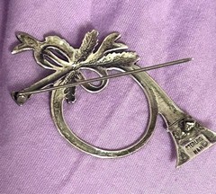 M & H Sterling Silver French Horn Brooch Pin