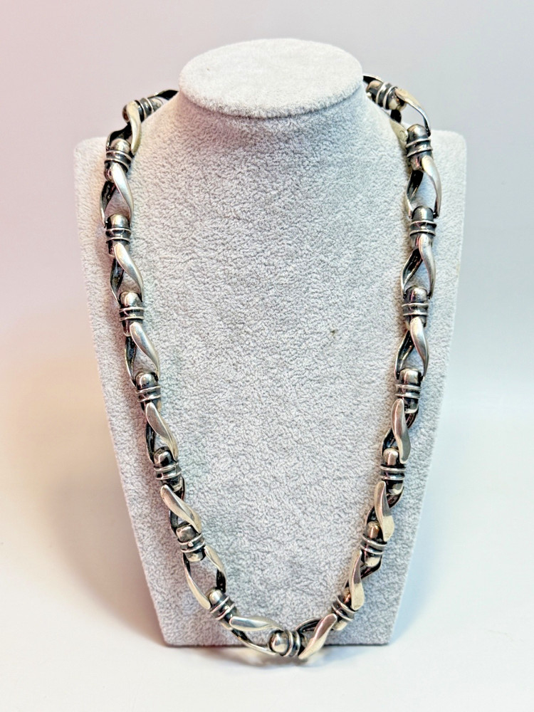 Sterling Silver Men’s Chain Modernist Necklace Twisted Links Capsule Bars 22”