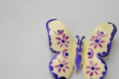 Vintage West Germany Butterfly Brooch Pin Ivory purple Hand Painted Enamel T19