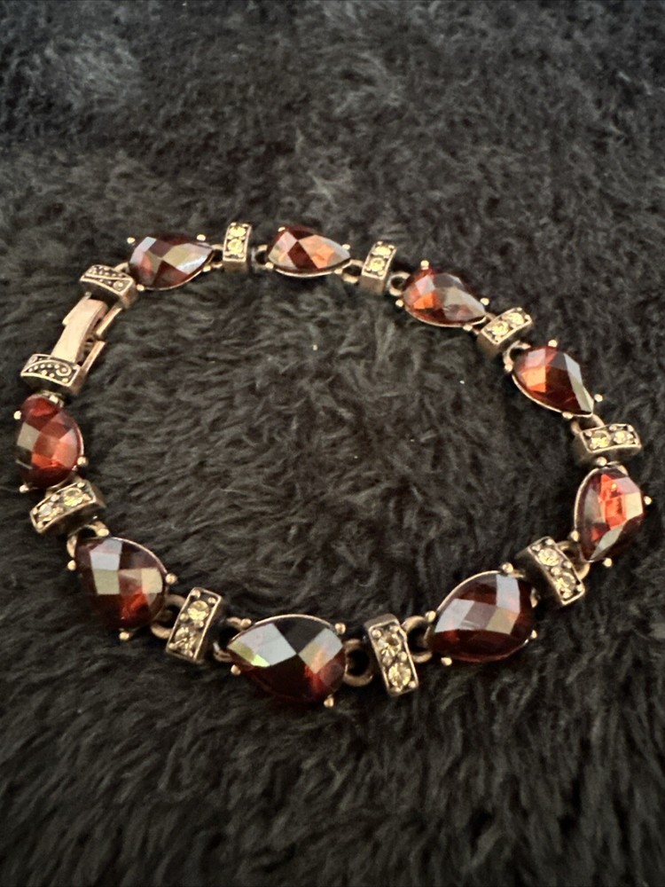 Vintage Amber/red And Yellow Rhinestones In Copper Tone Bracelet