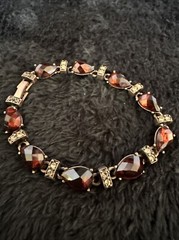 Vintage Amber/red And Yellow Rhinestones In Copper Tone Bracelet