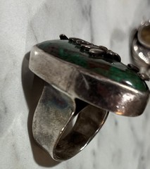 Sterling Silver Vintage Malachite Ring Dragonfly Design Southwestern Vintage