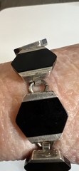 Vtg Mexico 925 sterling Silver Black Onyx Hexagon Geometric Toggle Bracelet 6.5