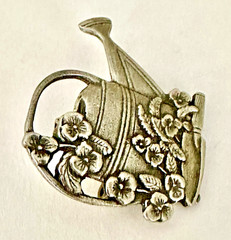 SIGNED Birds & Blooms Garden Watering Can Brooch LE 2000 Silver Tone 1.5”