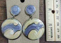 Vtg CREAMY Beige Purple DANGLE SPARKLE ENAMEL GOLD TONE PIERCED EARRINGS J131