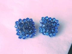 Vintage Royal Blue Clip-On Costume Jewelry Earrings Heavy Good Quality