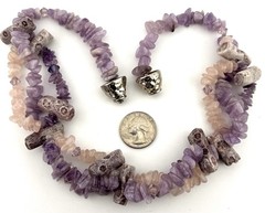 Fossil Coral Amethyst Rose Quartz Multi Strand Necklace Boho 20in