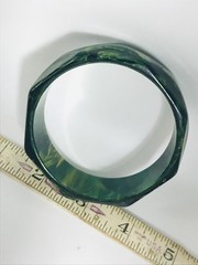 Vintage Blue Moon Bakelite Bangle Geometric Faceted Hexagon Marbled Green Rare