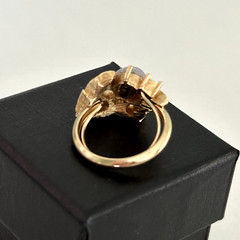 Vintage Avon Faux Fire Opal Rhinestone Leaves Gold Tone Adjustable Ladies Ring