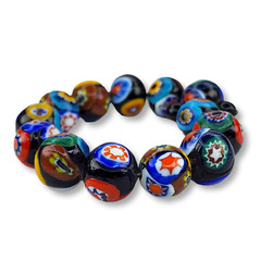 Vintage Millefiori Beads Bracelet 13 Beads Strung on Spring Wire
