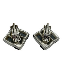 Vintage Lisner Thermoset Clip Earrings Blue Gray Moonglow Square Shape 7/8 Inch