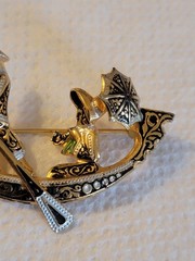 Damascene Spain Man And Lady In A Gondola Boat Brooch Made Spain