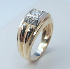 Vintage Art Deco 14k Multicolor Gold Man’s Solitaire .31ct Diamond Ring Size 7+