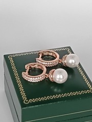 Vintage 1990-s 14 Ct Rolled Gold Pearls / Zircons Earrings – Hallmarked 585 RG