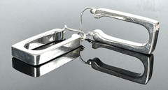 Vintage 925 Sterling Silver Modernist Rectangle Hoop Earrings Geometric Dangle