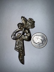 Pin Brooch Nymph Fairy With Wings Long Gown Graceful Women Sterling Silver