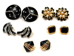 CELEBRITY BLACK GOLD SILVER RHINESTONE ENAMEL POST CLIP ON EARRINGS MCM LOT 20
