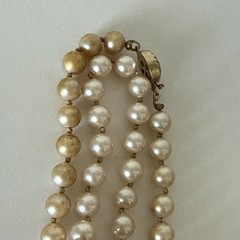 Marvella Pearls Faux Necklace Long Stamped Gold Tone Vintage Jewelry