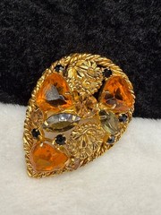 Vintage Rhinestone Brooch Orange Domed Fall Autumn