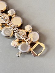Vintage Signed HOBE’ Bracelet & Earring Set, White & Pink Givre Glass Stones