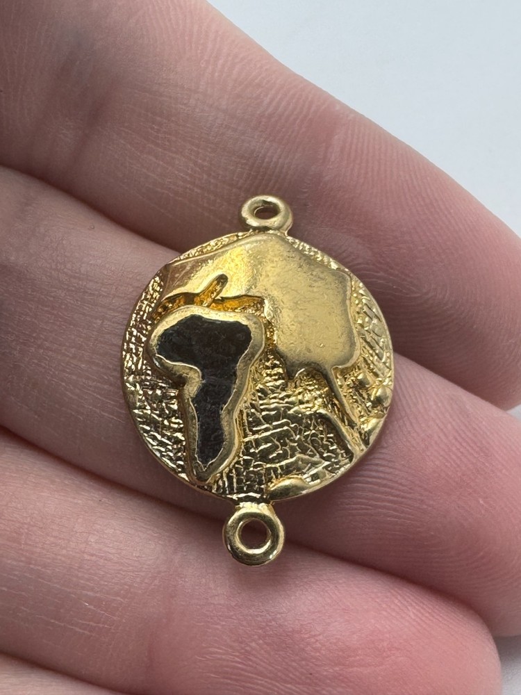 Africa Map Bracelet Pendant Black Textured Globe Gold Tone Connector Charm