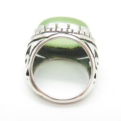 925 Sterling Silver Vintage Real Cabochon Prehnite Ornate Ring Size 6.75