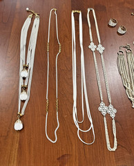 8 Vintage Now Gold Tone White Paint Necklaces Monet Vendome Roget Napier Earring