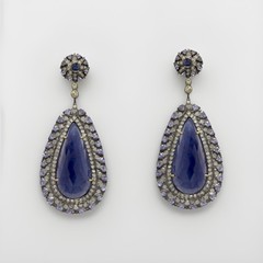 Vintage style Sapphire, Tanzanite & Diamonds Dangle Drop Earrings Silver