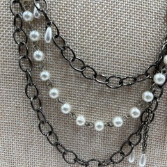 Vintage RACHEL Rose Pearl Multi-Strand Necklace Shabby Chic Romantic Boho Pink